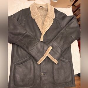 WOLF Black Leather Jacket with Cream Shearling